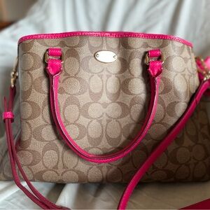 Gently Used Coach Signature Canvas Satchel: Beige & Hot Leather Trim